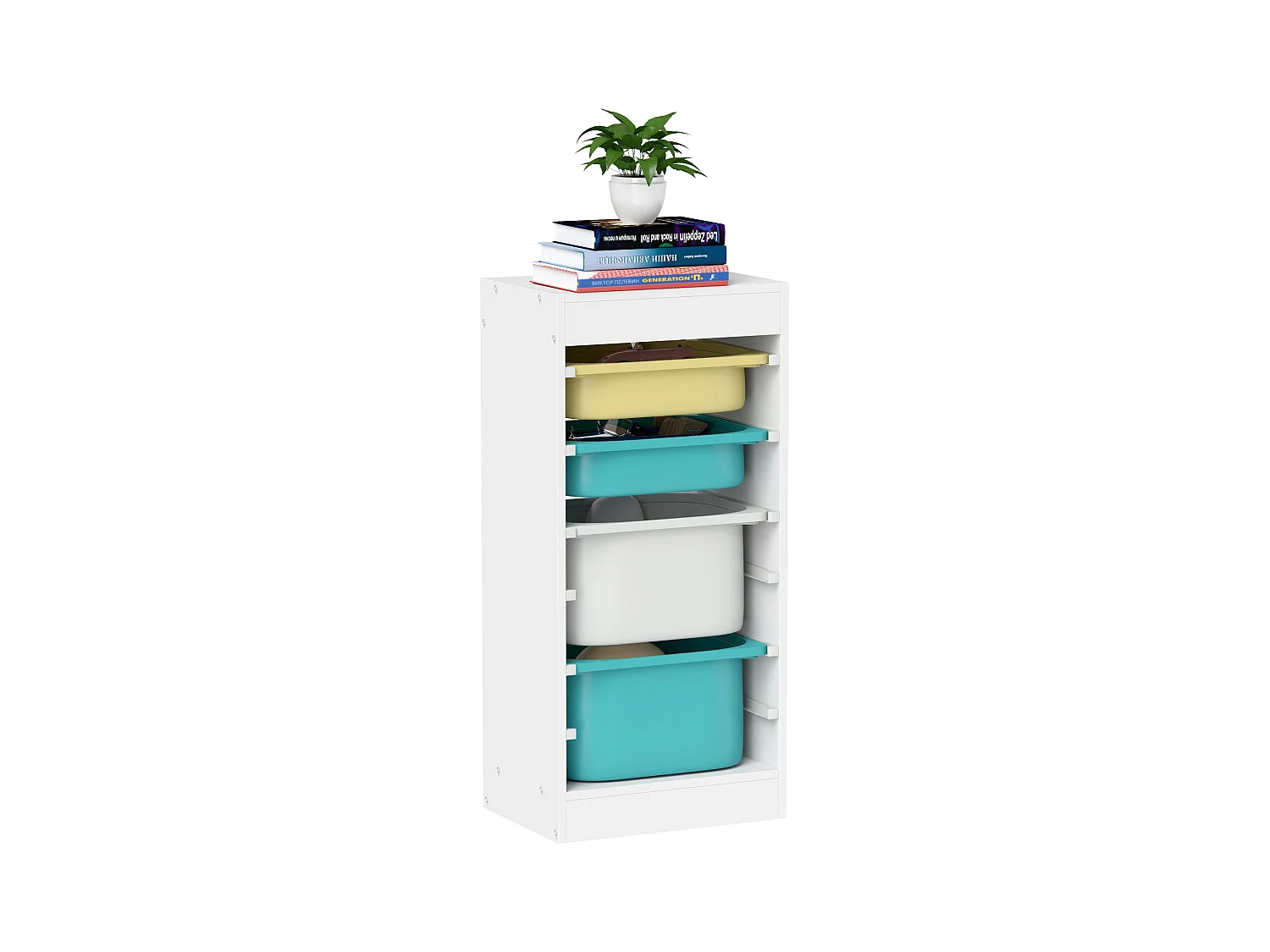 Rangement enfant - combinaison structure + bacs - coffre à jouet dim. 40L x 30l x 90H cm - blanc jaune bleu