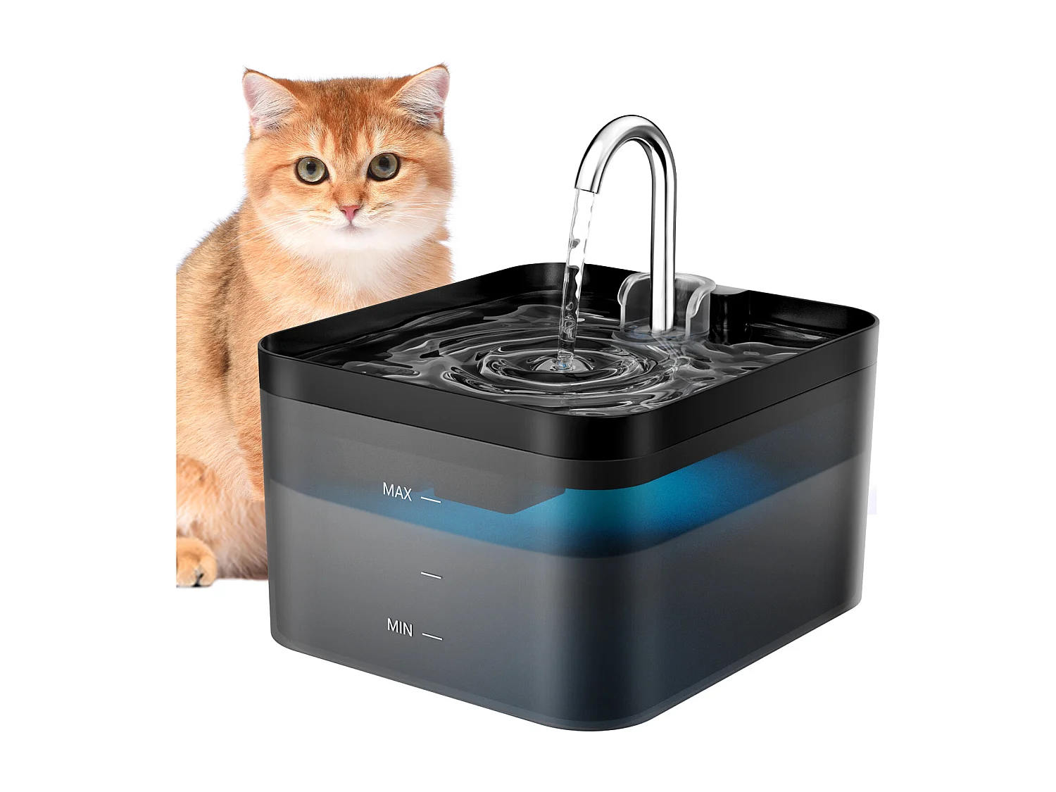 2.2L Fontaine Eau Chat,6 Pièces Filtre à Charbon+3 Pièces Éponges, Pompe Silencieuse avec Éclairage LED,Filtration Multiple,Réservoir eau Translucide