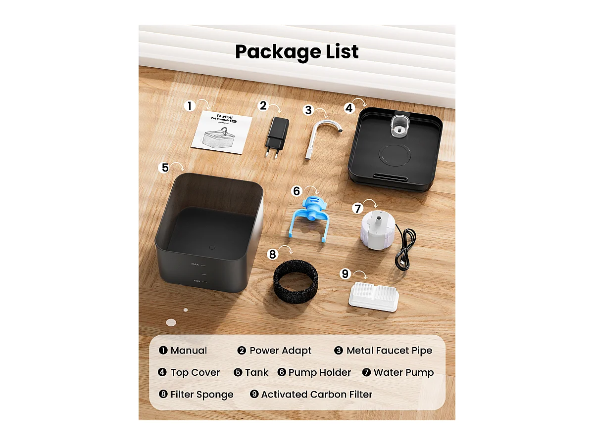 2.2L Fontaine Eau Chat,6 Pièces Filtre à Charbon+3 Pièces Éponges, Pompe Silencieuse avec Éclairage LED,Filtration Multiple,Réservoir eau Translucide