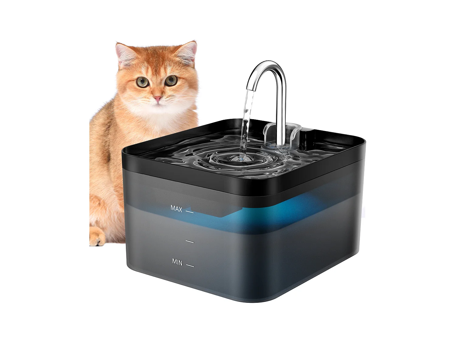 2.2L Fontaine Eau Chat,6 Pièces Filtre à Charbon+3 Pièces Éponges, Pompe Silencieuse avec Éclairage LED,Filtration Multiple,Réservoir eau Translucide