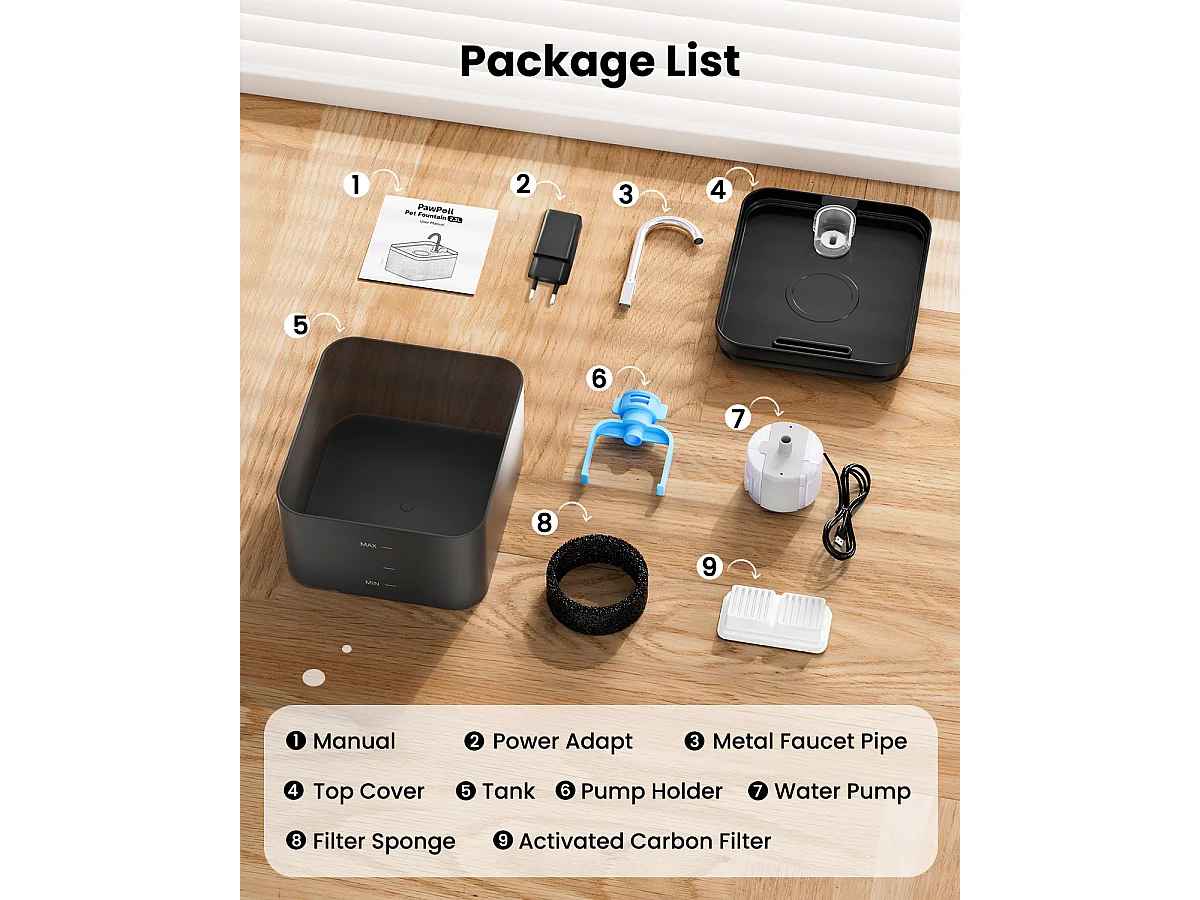 2.2L Fontaine Eau Chat,6 Pièces Filtre à Charbon+3 Pièces Éponges, Pompe Silencieuse avec Éclairage LED,Filtration Multiple,Réservoir eau Translucide