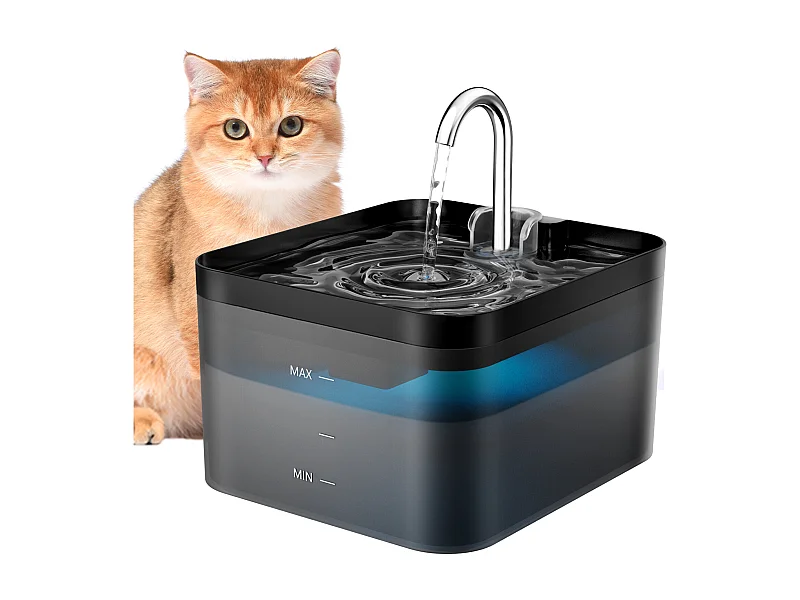 2.2L Fontaine Eau Chat,6 Pièces Filtre à Charbon+3 Pièces Éponges, Pompe Silencieuse avec Éclairage LED,Filtration Multiple,Réservoir eau Translucide