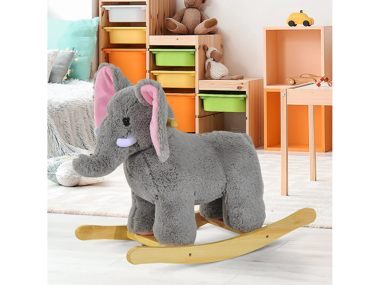 Jouet à bascule éléphant pour enfant +18 mois effet sonore poignées gris