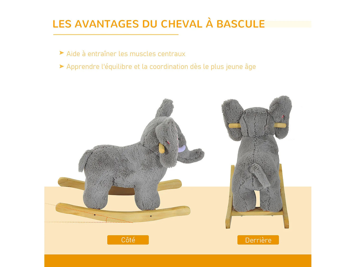 Jouet à bascule éléphant pour enfant +18 mois effet sonore poignées gris