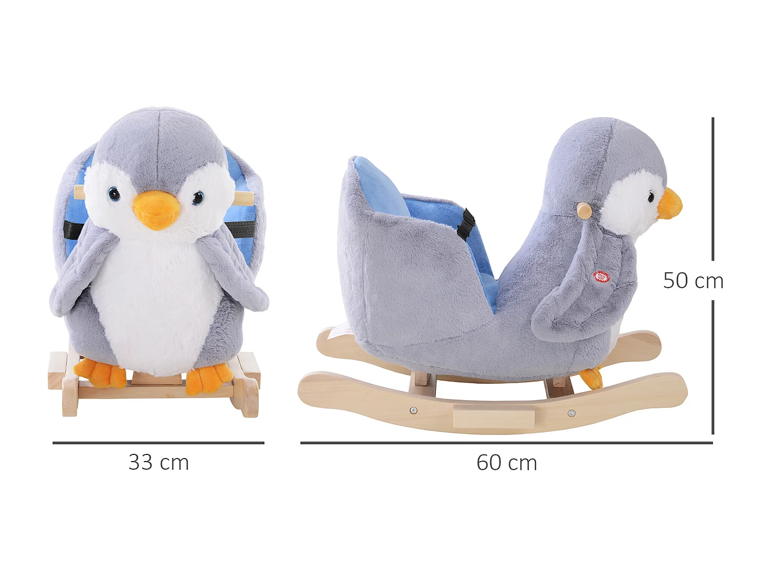 Jouet à bascule pingouin pour enfant +18 mois effet sonore poignées siège ceinture réglable gris