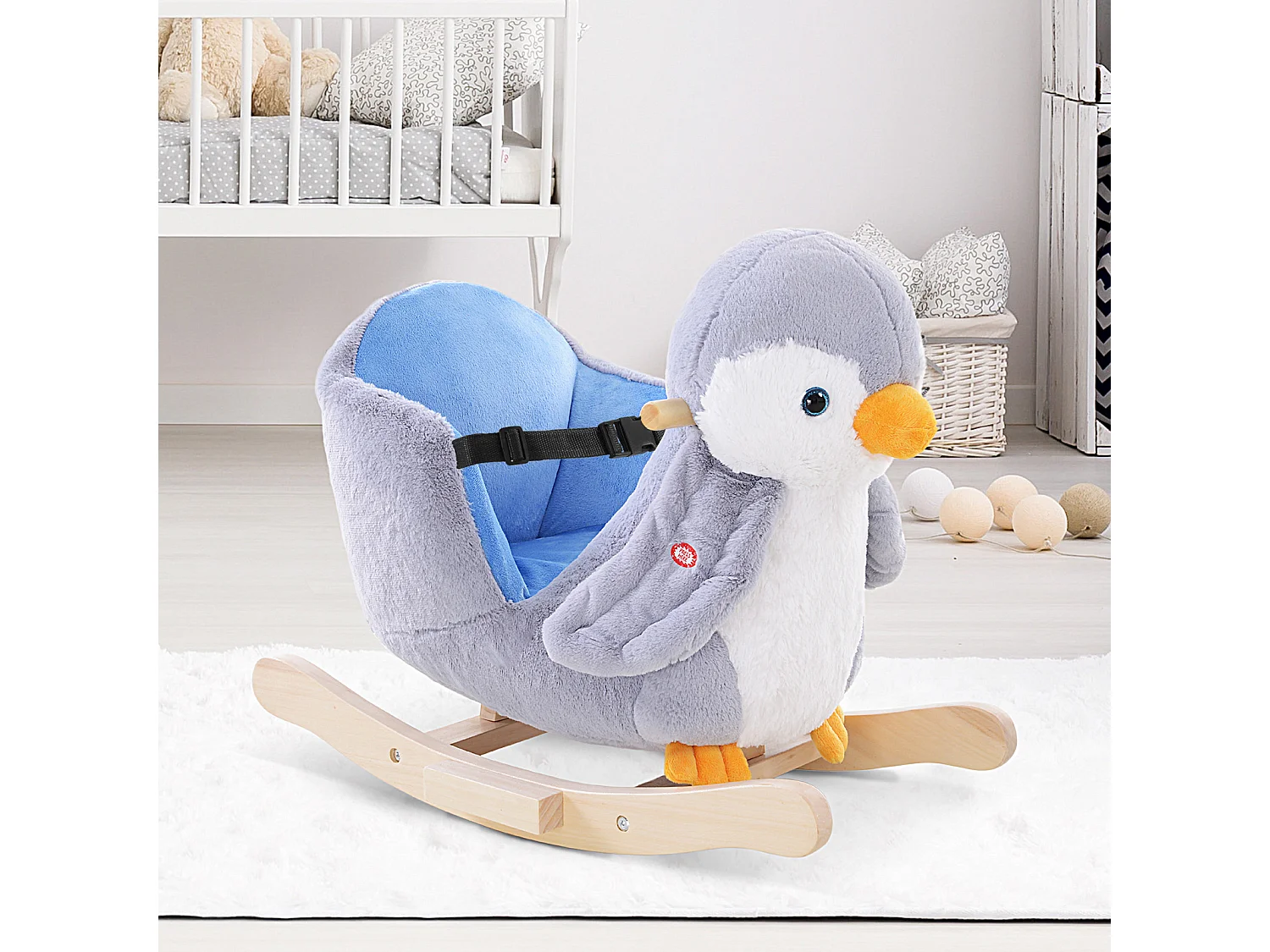 Jouet à bascule pingouin pour enfant +18 mois effet sonore poignées siège ceinture réglable gris