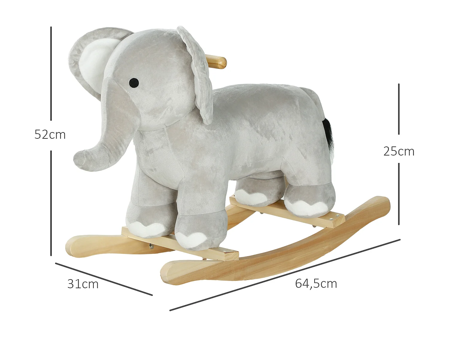 Jouet à bascule éléphant pour enfant +24 mois effet sonore poignées peluche gris