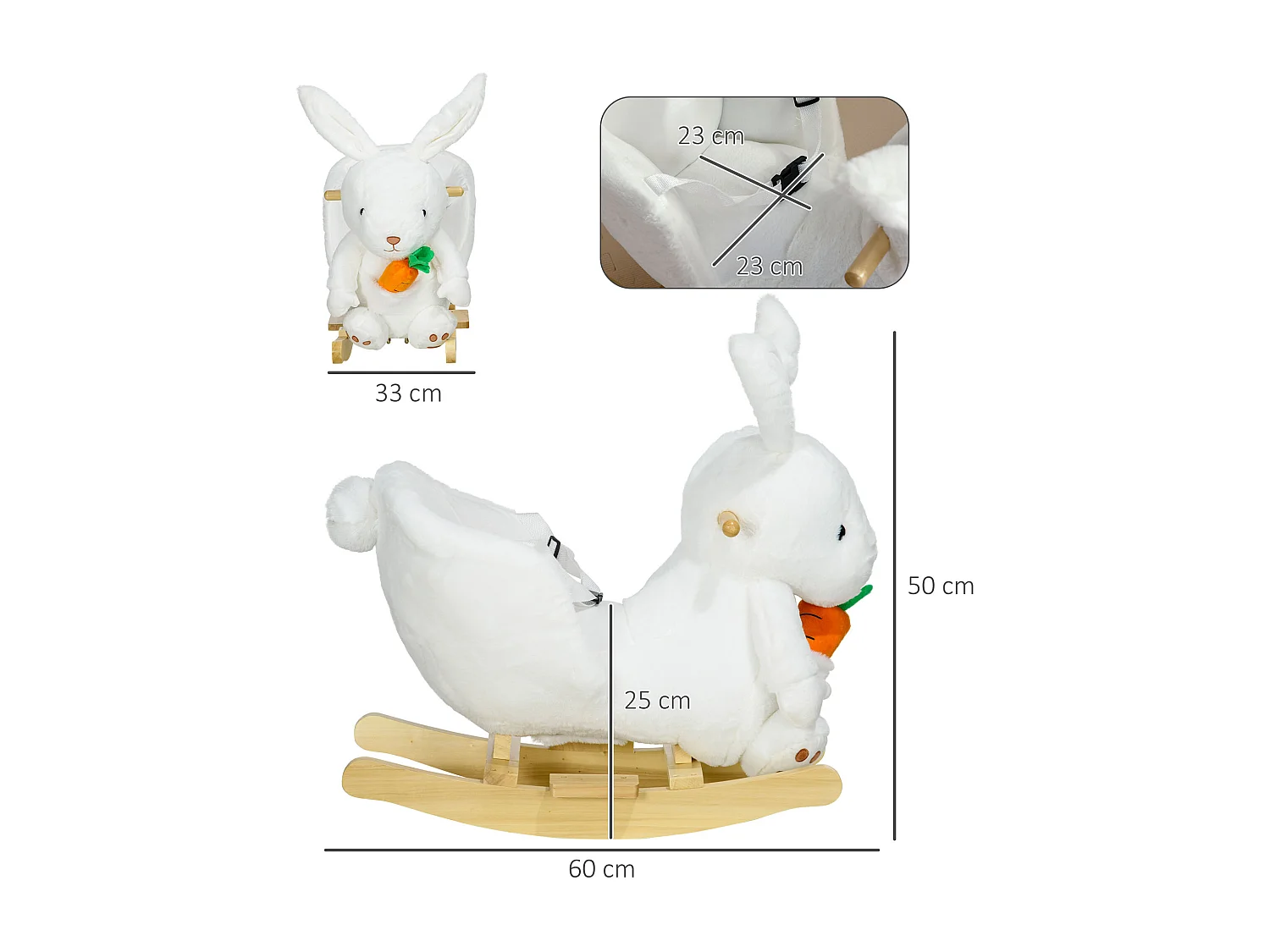 Jouet à bascule lapin siège grand confort intégré avec ceinture fonction sonore clapissement blanc