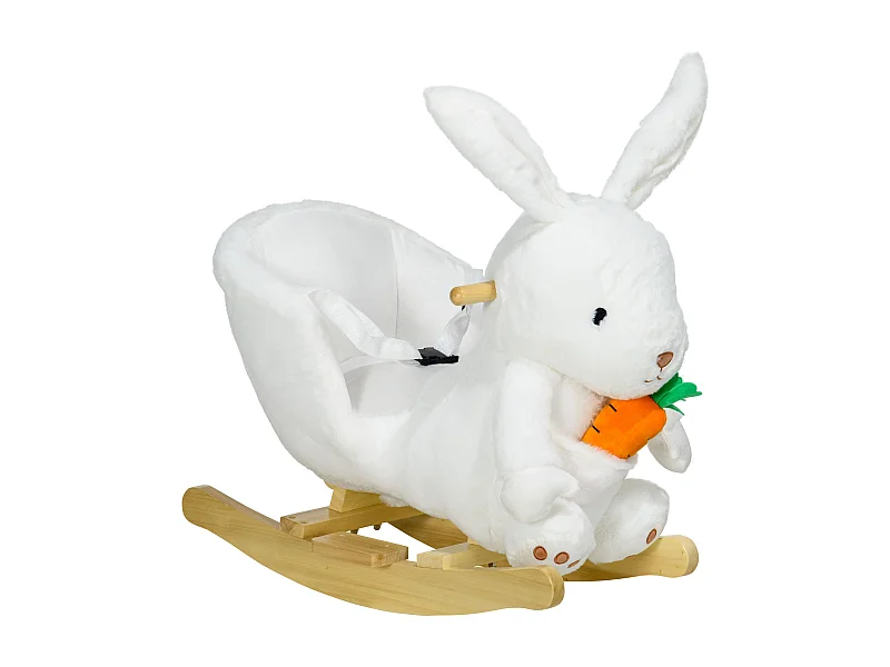 Jouet à bascule lapin siège grand confort intégré avec ceinture fonction sonore clapissement blanc