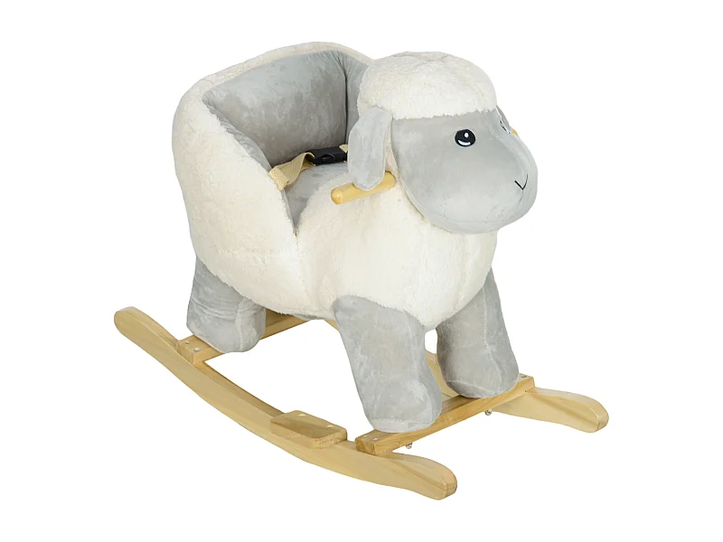 Jouet à bascule agneau pour enfant +12 mois effet sonore poignées repose-pieds siège ceinture réglable crème gris