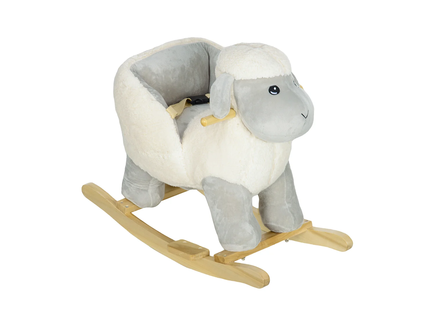 Jouet à bascule agneau pour enfant +12 mois effet sonore poignées repose-pieds siège ceinture réglable crème gris