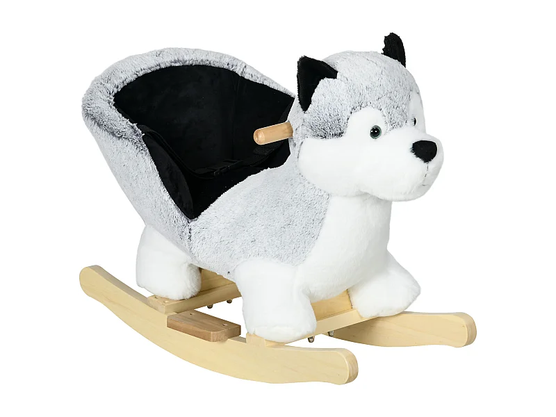 Jouet à bascule Husky pour enfant +18 mois effet sonore poignées siège ceinture réglable gris clair