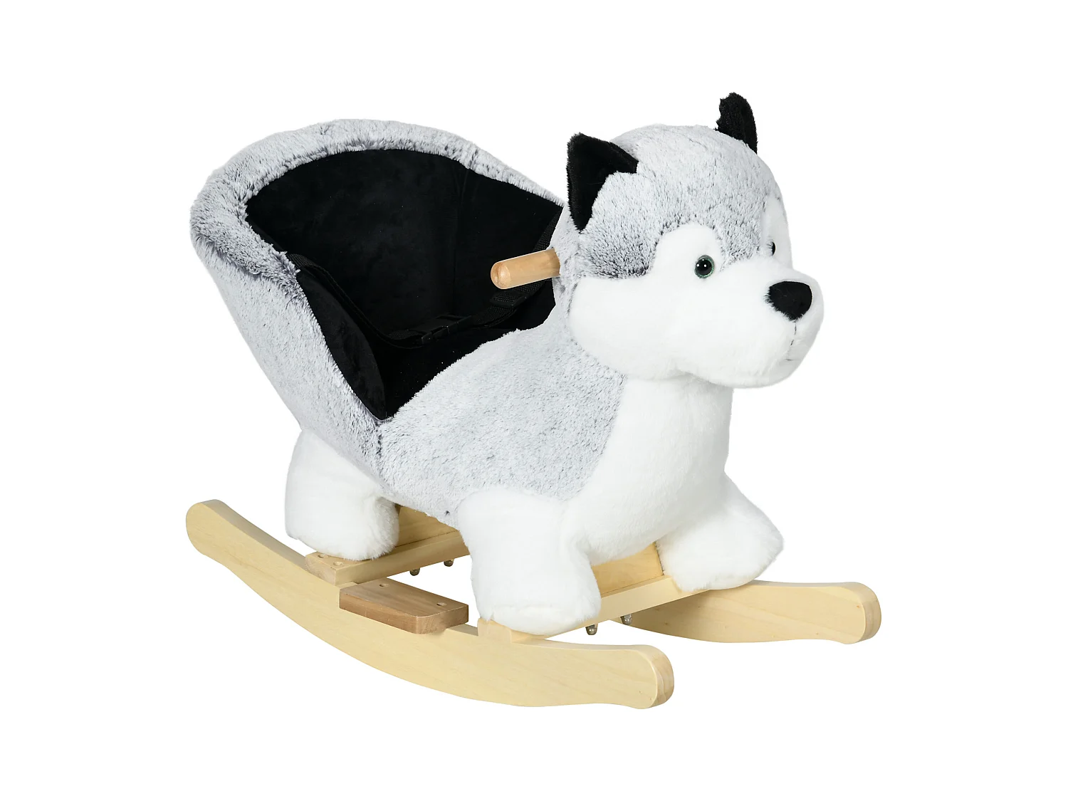 Jouet à bascule Husky pour enfant +18 mois effet sonore poignées siège ceinture réglable gris clair