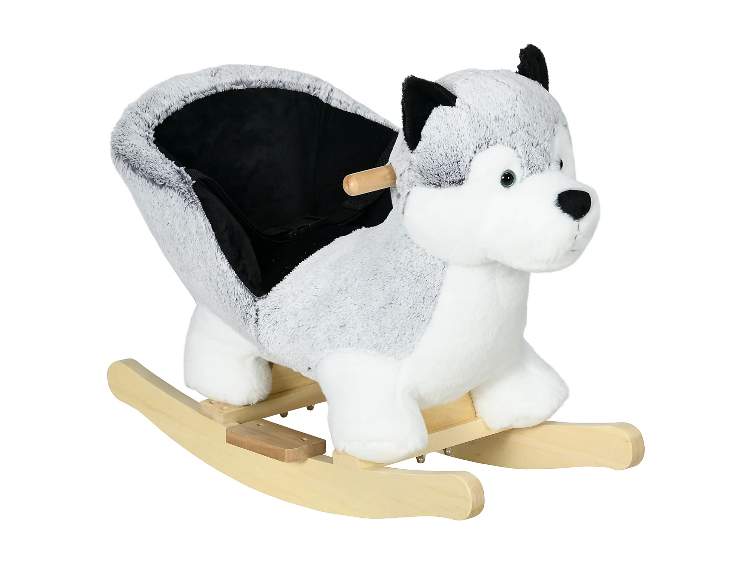 Jouet à bascule Husky pour enfant +18 mois effet sonore poignées siège ceinture réglable gris clair