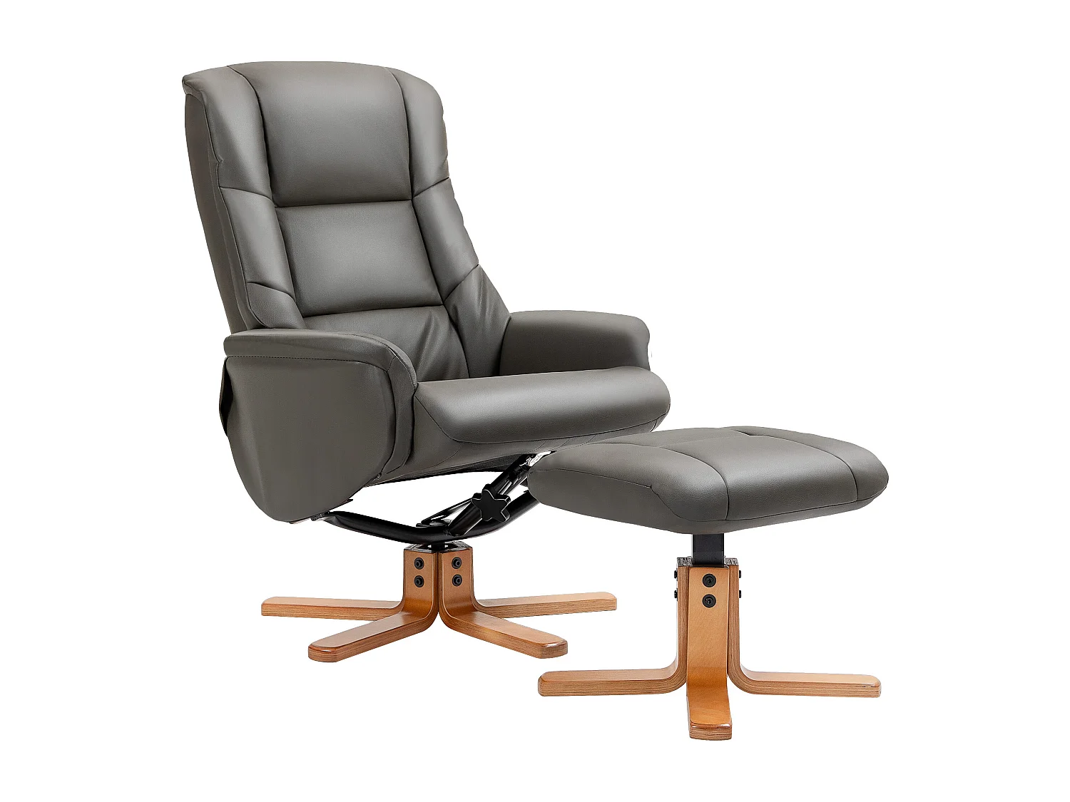 Fauteuil relax inclinable avec repose-pied assorti - fonction à bascule - bois revêtement synthétique gris