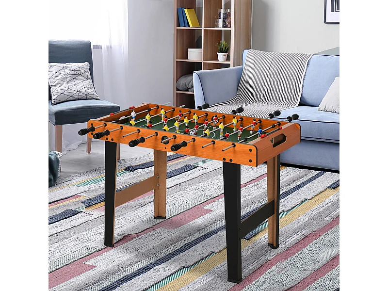 Mini babyfoot - table de baby-foot enfant - 2 balles, tableaux affichage - dim. 84,5L x 40l x 61,2H cm - noir aspect bois