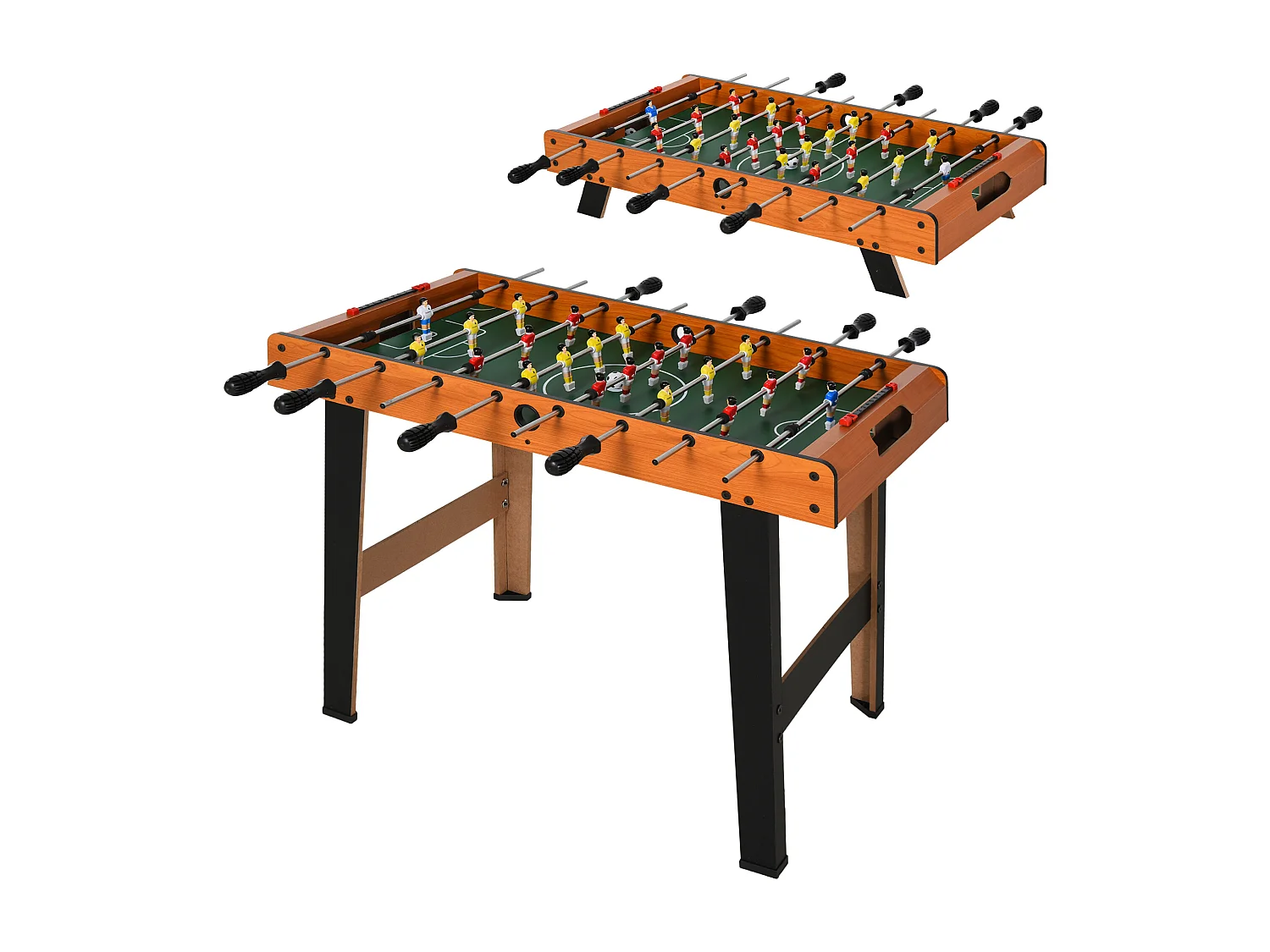 Mini babyfoot - table de baby-foot enfant - 2 balles, tableaux affichage - dim. 84,5L x 40l x 61,2H cm - noir aspect bois