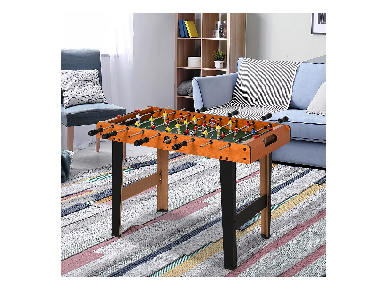 Mini babyfoot - table de baby-foot enfant - 2 balles, tableaux affichage - dim. 84,5L x 40l x 61,2H cm - noir aspect bois