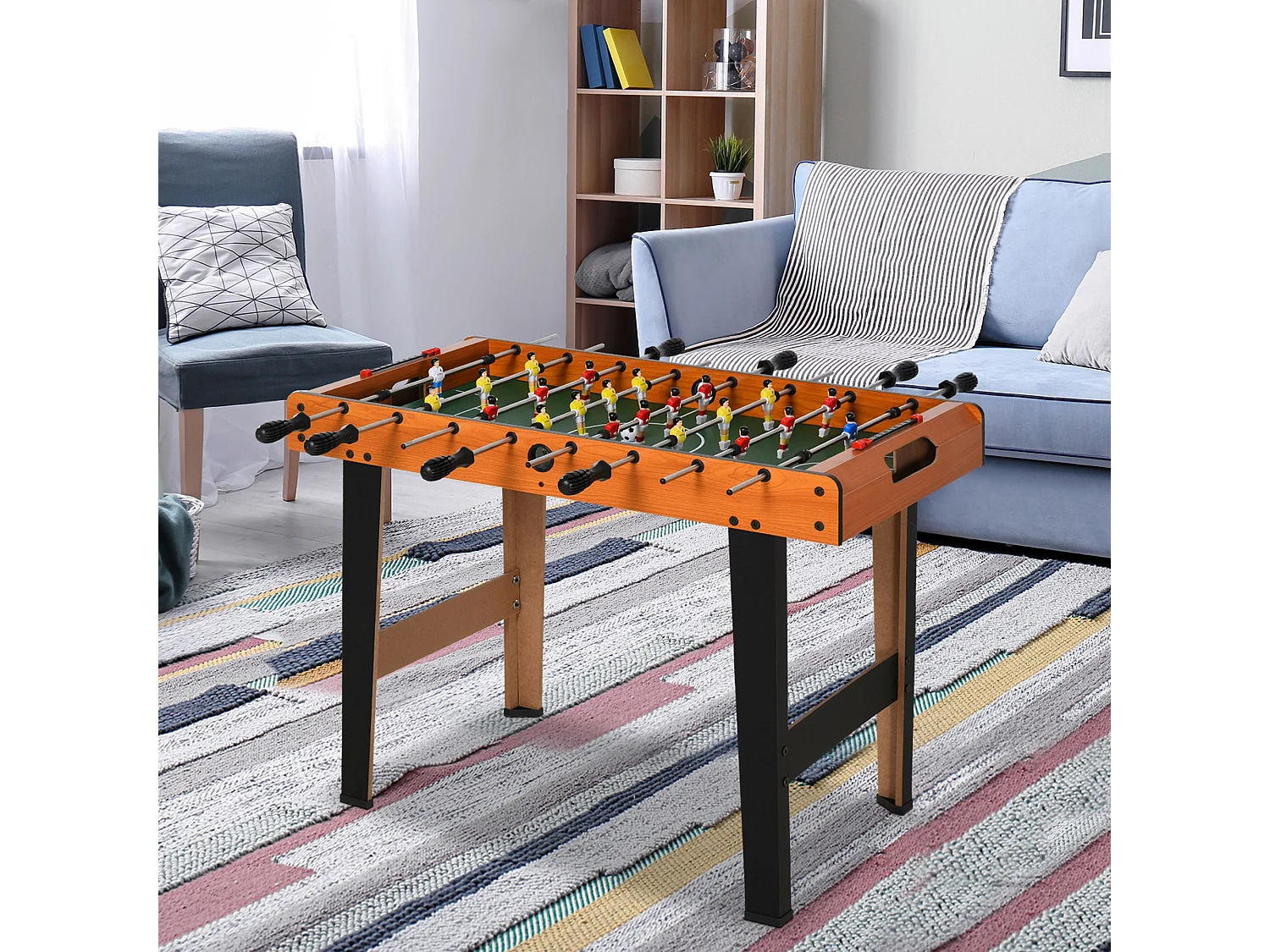 Mini babyfoot - table de baby-foot enfant - 2 balles, tableaux affichage - dim. 84,5L x 40l x 61,2H cm - noir aspect bois