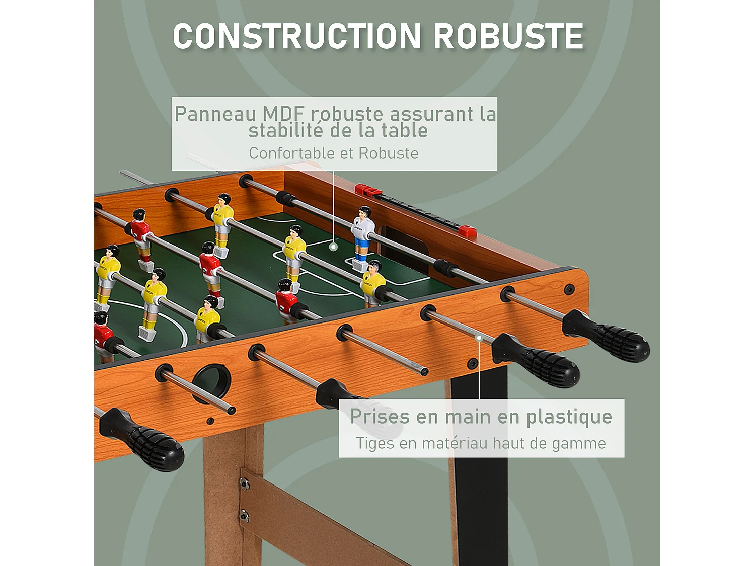 Mini babyfoot - table de baby-foot enfant - 2 balles, tableaux affichage - dim. 84,5L x 40l x 61,2H cm - noir aspect bois