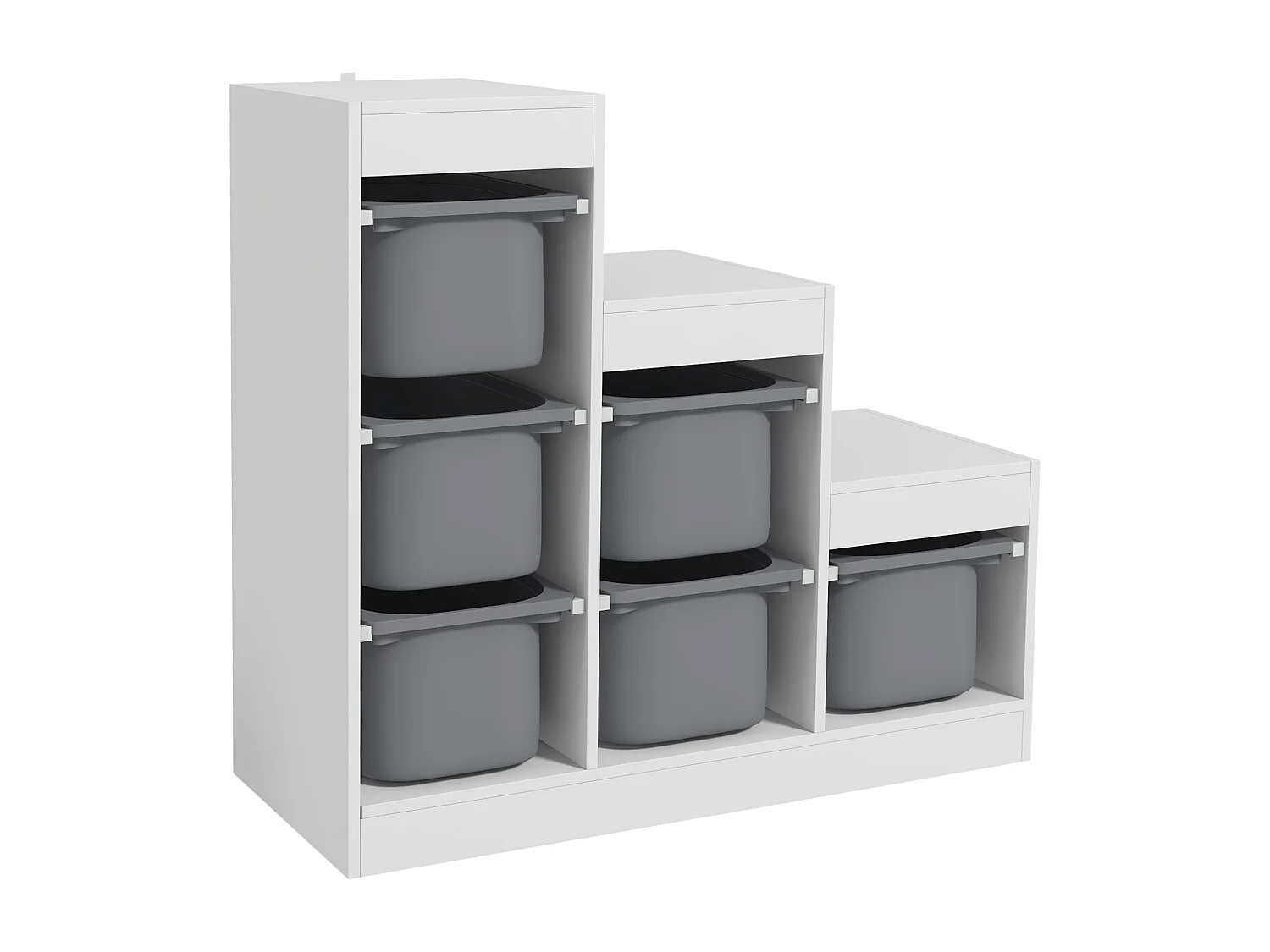 Rangement enfant - combinaison structure + bacs - coffre à jouet dim. 96L x 38l x 90H cm - blanc gris