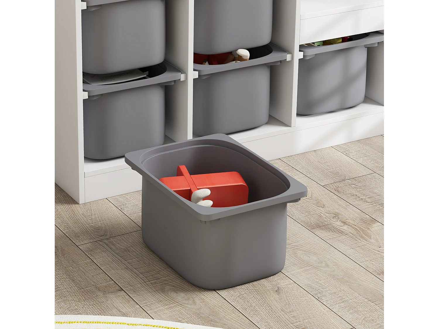 Rangement enfant - combinaison structure + bacs - coffre à jouet dim. 96L x 38l x 90H cm - blanc gris