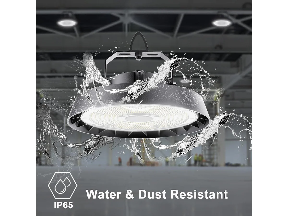 LED Hallenbeleuchtung 200W Kaltweiß 5000K, UFO LED Highbay Flutlicht, 90° Abstrahlwinkel, 34000lm IP65 Industrielampe, Hallenfluter