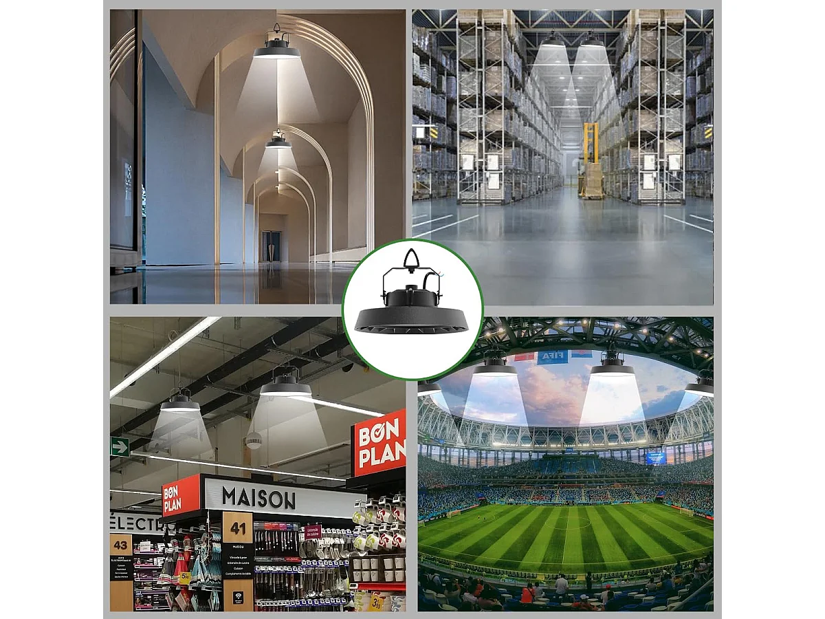 LED Hallenbeleuchtung 200W Kaltweiß 5000K, UFO LED Highbay Flutlicht, 90° Abstrahlwinkel, 34000lm IP65 Industrielampe, Hallenfluter