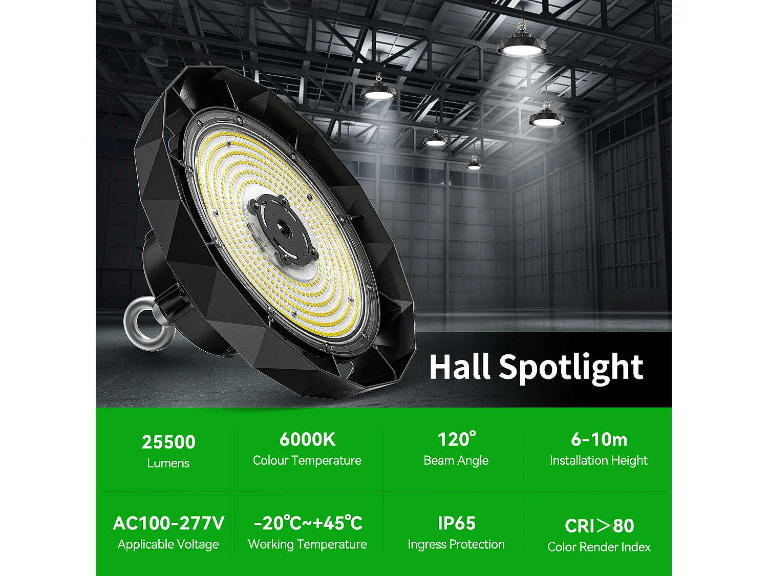 Anten Projecteur LED Industriel 150W | UFO Haute Baie Lampe|Blanc Froid 6000K 22500LM,Éclairage pour Entrepôt/Atelier/Hanger/Garage/Salle d'exposition