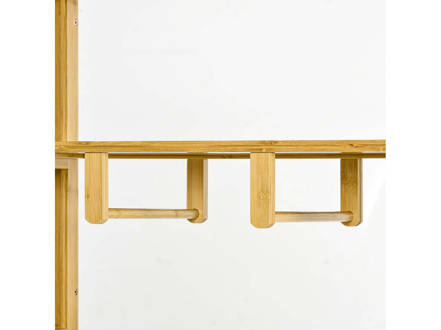 Armoire penderie en bambou - 2 portes coulissantes, 7 étagères, 2 barres - dim. 145L x 35l x 165Hcm