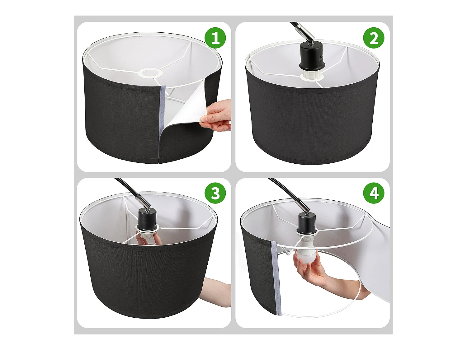 JASMIN Bogen-Stehleuchte | Klassische Stehlampe | E27 9 W 3000 K LED-Birne enthalten | 33 cm schwarzer Lampenschirm | Fußschalter für Schlafzimmer/Büro/Hotel