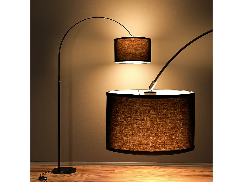 Bogen-Stehleuchte | Klassische Stehlampe | E27 9 W 3000 K LED-Birne enthalten | 33 cm schwarzer Lampenschirm | Fußschalter für Schlafzimmer/Büro/Hotel