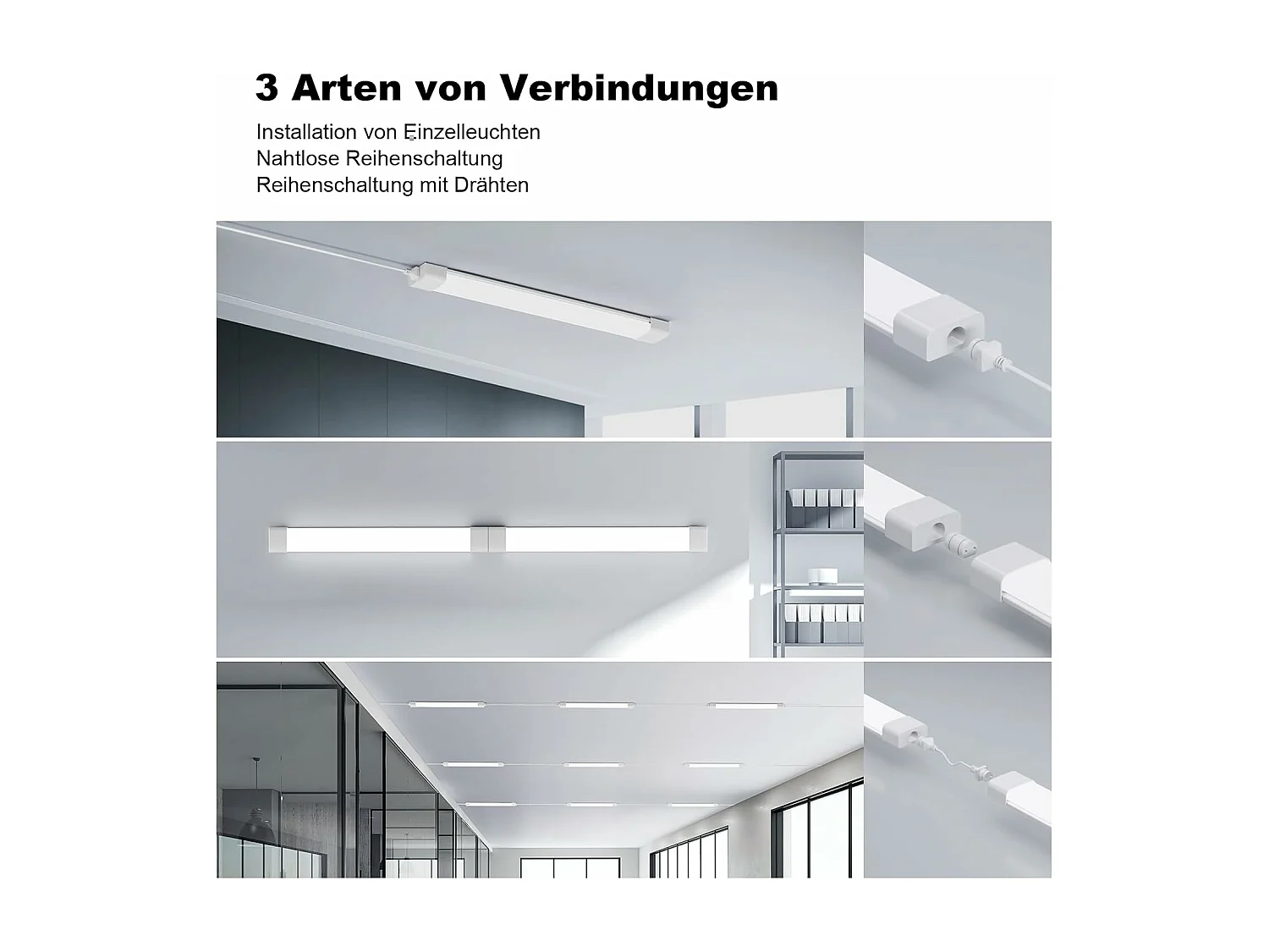18W Neon LED 60CM,1980lm Connectable Tube LED,Blanc Naturel(4000K) Reglette LED IP65 pour Garage Ateliers Sous-sol Salle de bain Bureau Parking