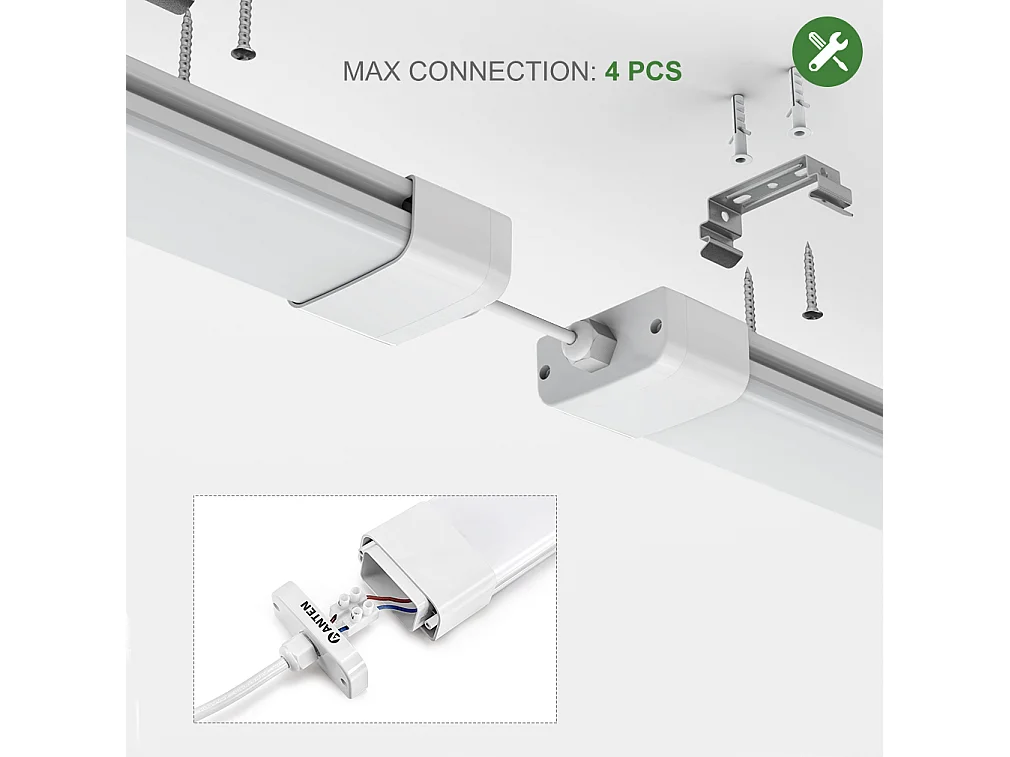 Anten Neon LED 150CM,45W 4950lm Blanc Neutre 4000K Tube LED, Reglette LED,IP65 Imperméable Luminaire Plafonnier pour Atelier, Sous Sol, Bureau, Hobby