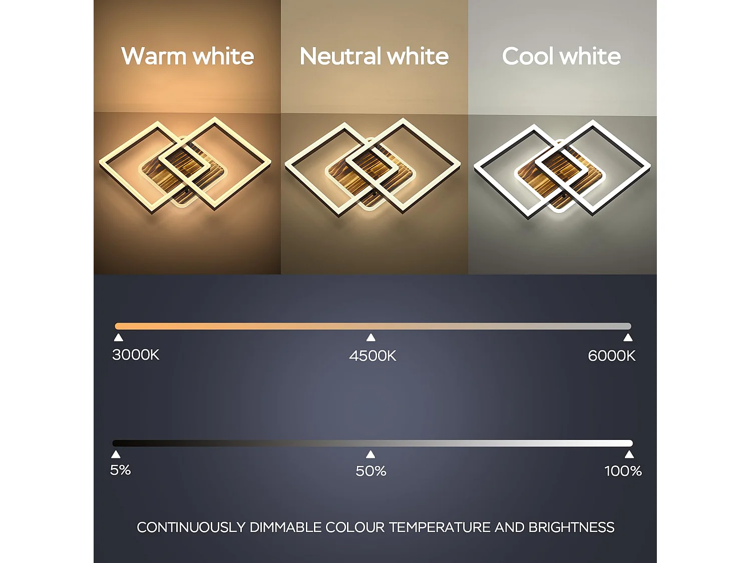Anten 40W LED Deckenleuchte Wohnzimmer Dimmbar, Deckenbeleuchtung Warm- bis Kaltweiß 3000K-6500K, 3600LM Schlafzimmer, Esszimmer, Schwarz-Holz
