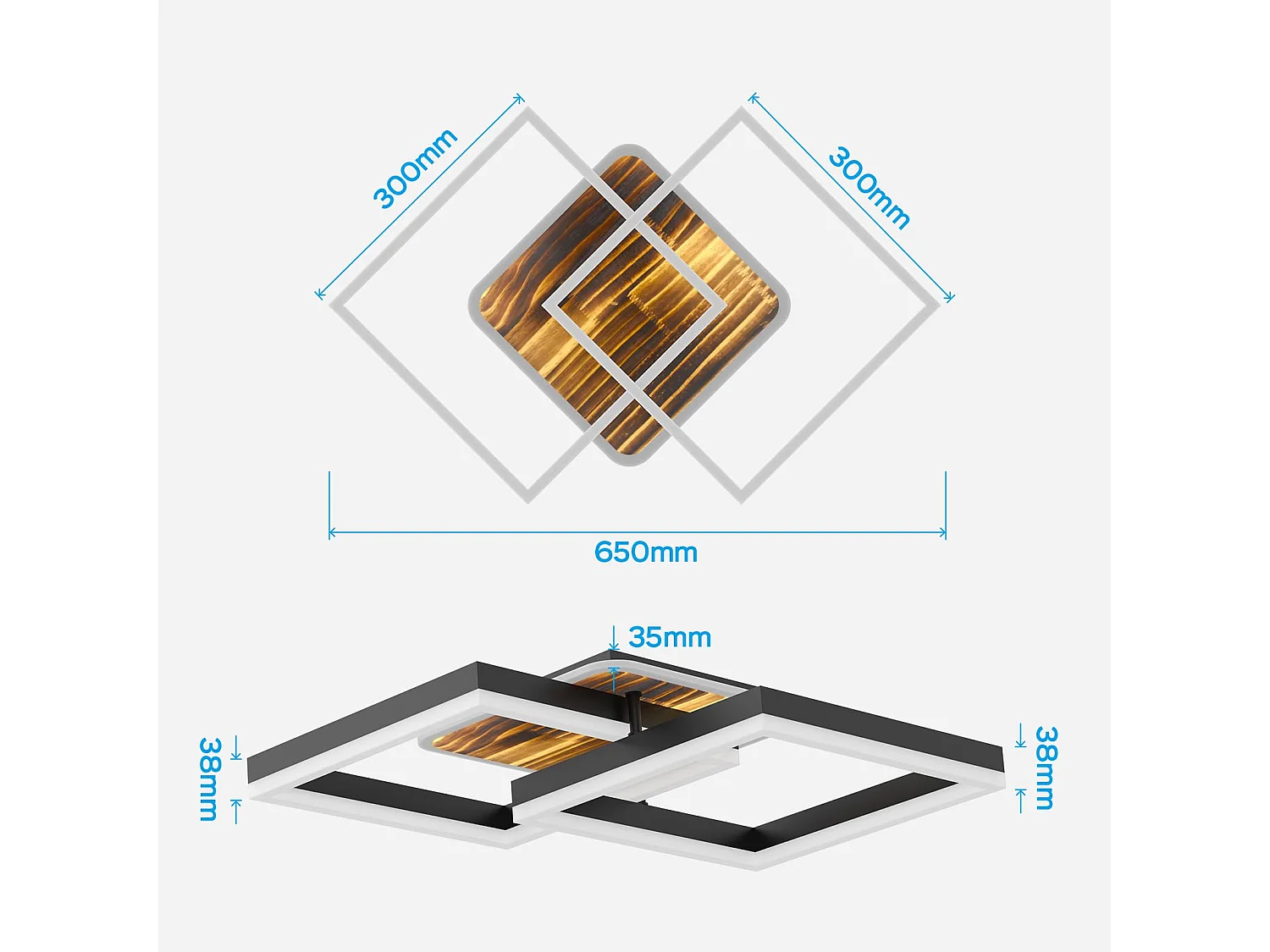 Anten 40W LED Deckenleuchte Wohnzimmer Dimmbar, Deckenbeleuchtung Warm- bis Kaltweiß 3000K-6500K, 3600LM Schlafzimmer, Esszimmer, Schwarz-Holz
