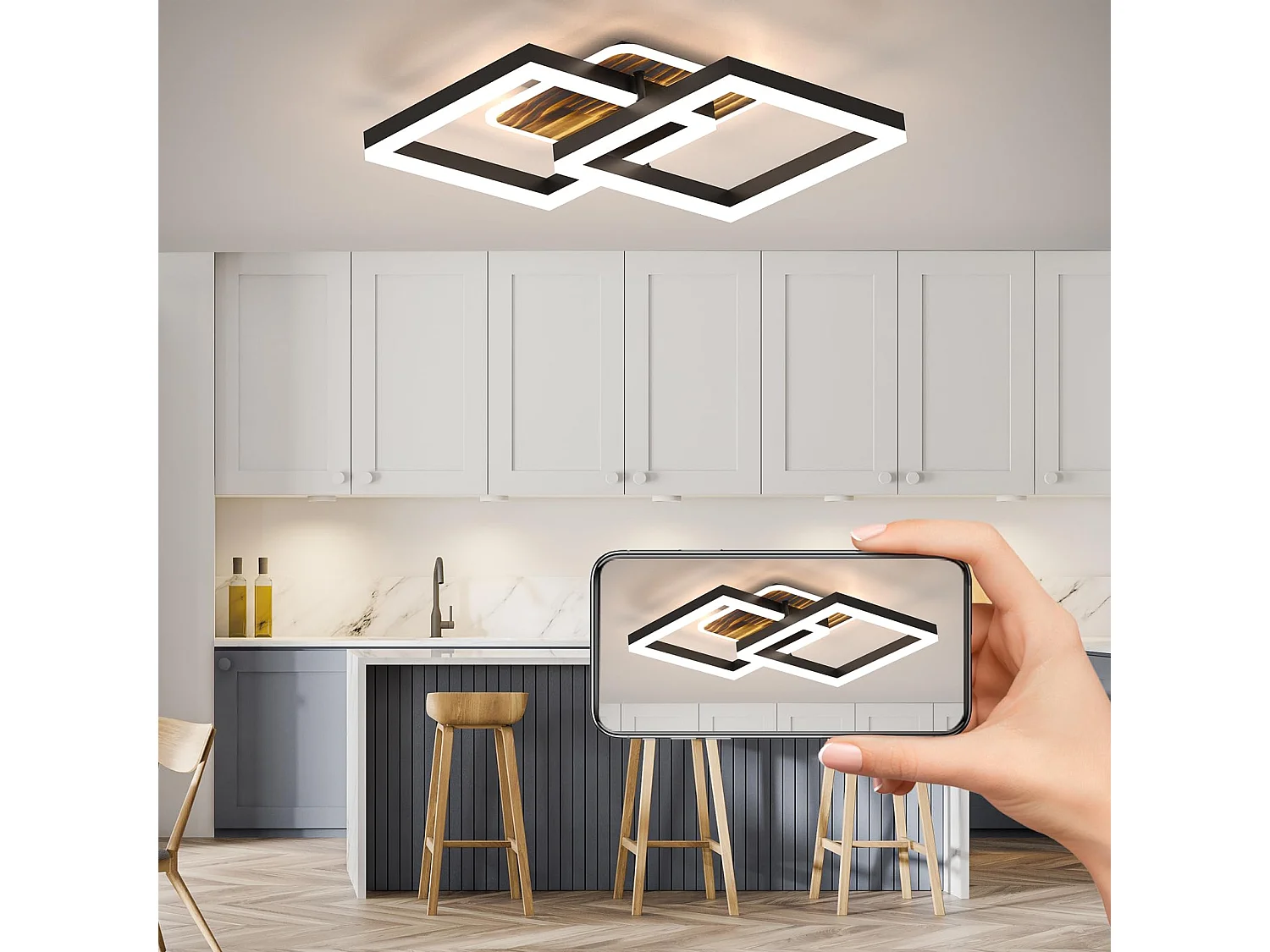 Anten 40W LED Deckenleuchte Wohnzimmer Dimmbar, Deckenbeleuchtung Warm- bis Kaltweiß 3000K-6500K, 3600LM Schlafzimmer, Esszimmer, Schwarz-Holz
