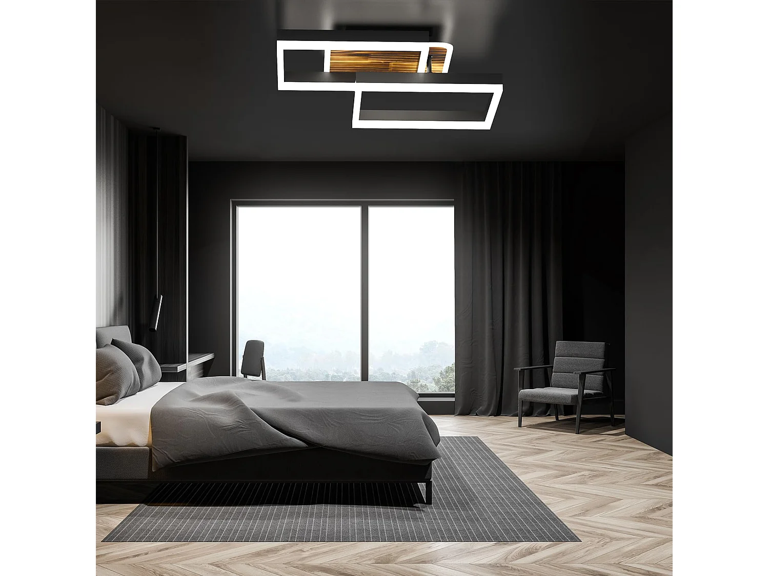 Anten 40W LED Deckenleuchte Wohnzimmer Dimmbar, Deckenbeleuchtung Warm- bis Kaltweiß 3000K-6500K, 3600LM Schlafzimmer, Esszimmer, Schwarz-Holz