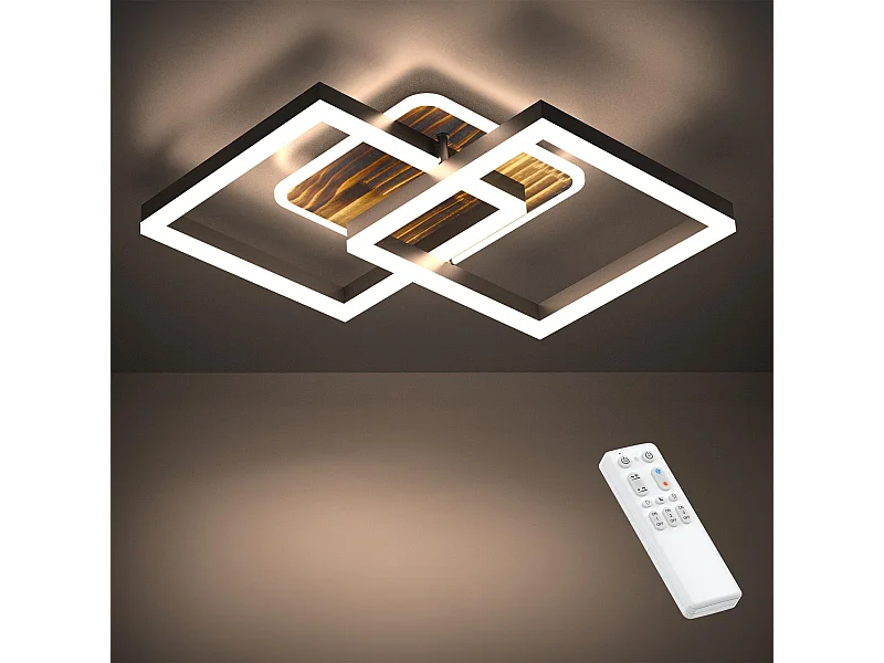 Anten 40W LED Deckenleuchte Wohnzimmer Dimmbar, Deckenbeleuchtung Warm- bis Kaltweiß 3000K-6500K, 3600LM Schlafzimmer, Esszimmer, Schwarz-Holz
