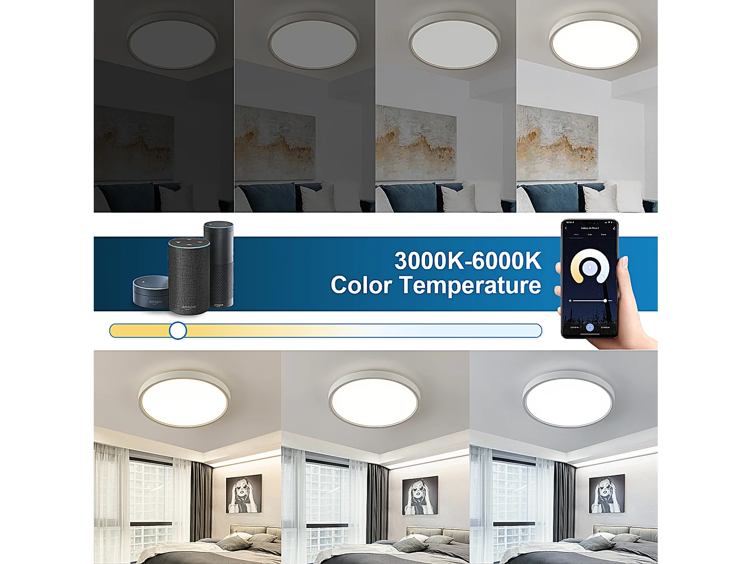 Anten Smart LED-Deckenleuchte 24W (Ø 30cm) | RGB-Hintergrundbeleuchtung | Einstellbare Farbtemperatur von 3000-6500K | Kompatibel mit Alexa und Google Assistant