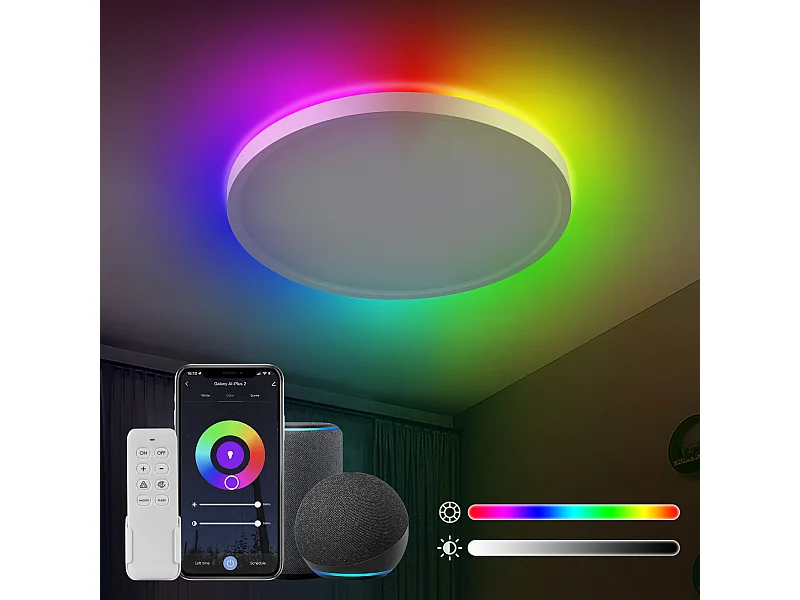 Anten Smart LED-Deckenleuchte 24W (Ø 30cm) | RGB-Hintergrundbeleuchtung | Einstellbare Farbtemperatur von 3000-6500K | Kompatibel mit Alexa und Google Assistant