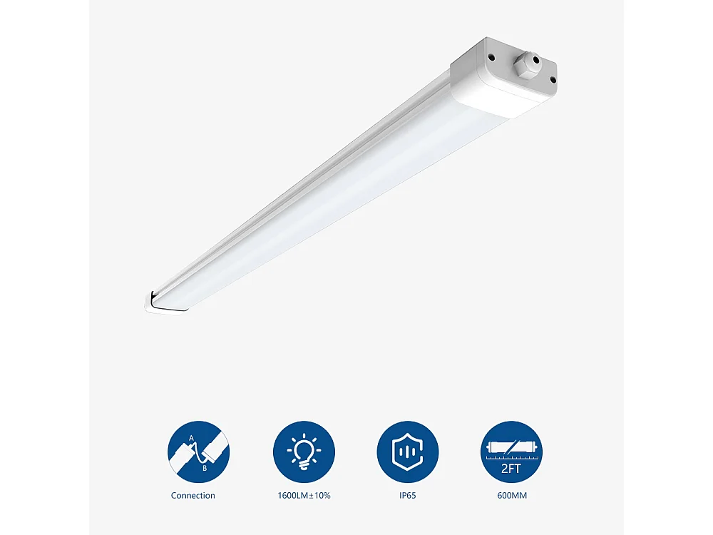 Anten Neon LED 60CM,18W 1980lm Blanc Froid 6000K Tube LED, Reglette LED, IP65 Imperméable Luminaire Plafonnier pour Atelier, Sous Sol, Bureau, Hobby