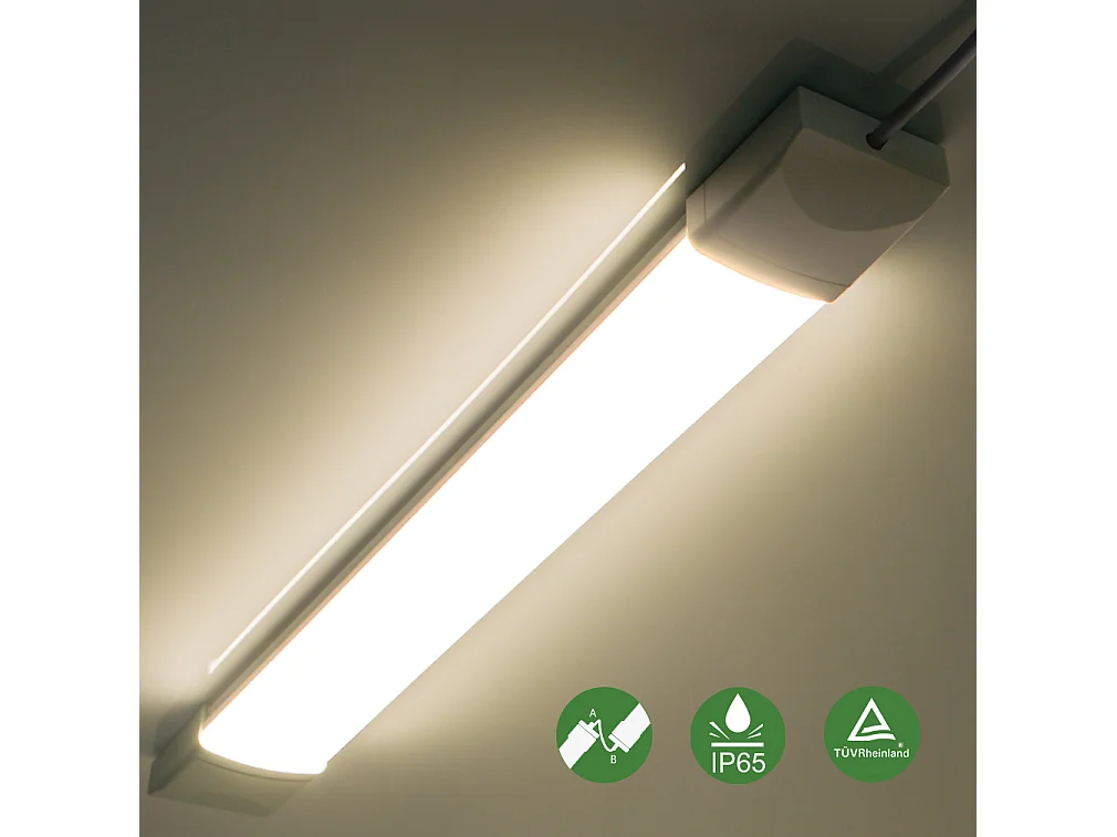 Anten Neon LED 60CM|45W 3960LM Connectable Tube LED|Blanc Naturel(4000K)Reglette LED IP65 pour Garage Ateliers Sous-sol Salle bain Bureau Parking