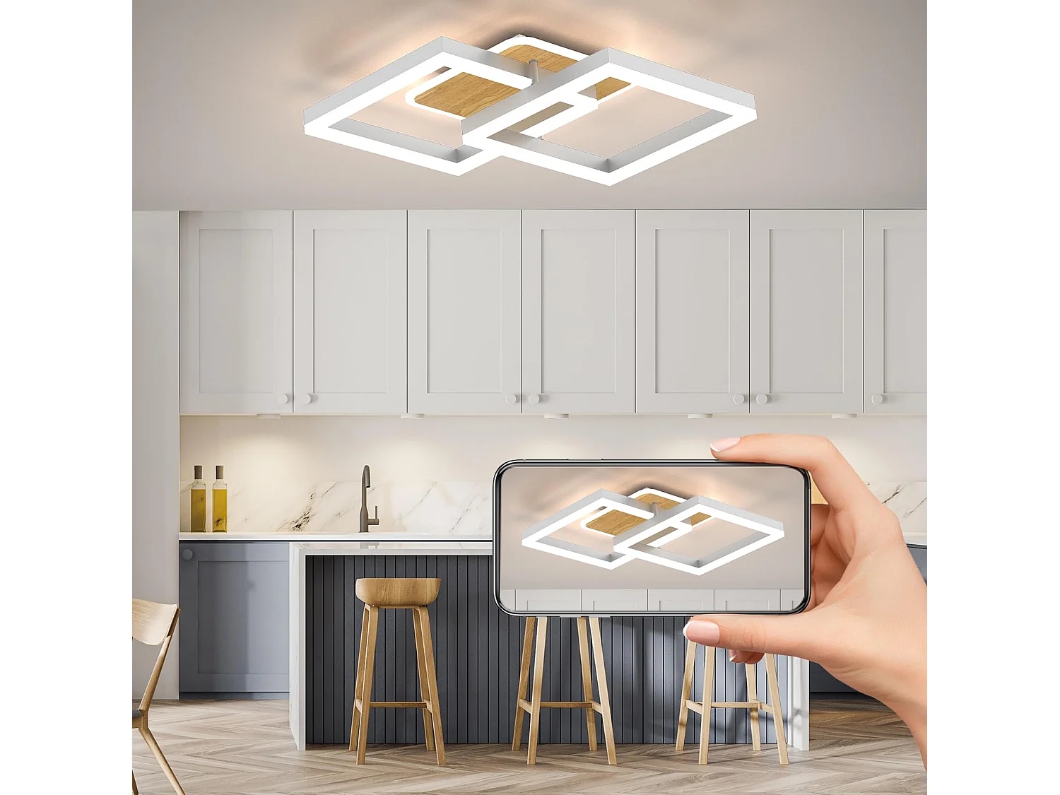 MODLICHT 40W LED Deckenleuchte Wohnzimmer Dimmbar, Deckenbeleuchtung Warm- bis Kaltweiß 3000K-6500K, 3600LM Schlafzimmer, Esszimmer, Walnussfarbe