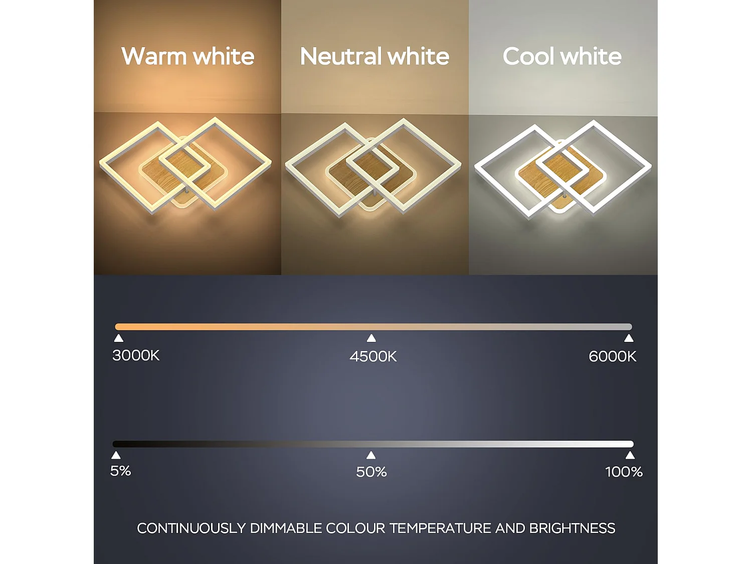 MODLICHT 40W LED Deckenleuchte Wohnzimmer Dimmbar, Deckenbeleuchtung Warm- bis Kaltweiß 3000K-6500K, 3600LM Schlafzimmer, Esszimmer, Walnussfarbe