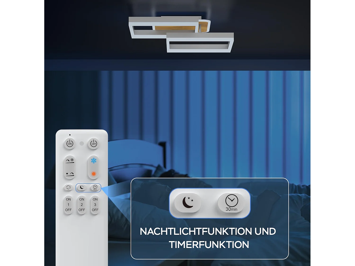 MODLICHT 40W LED Deckenleuchte Wohnzimmer Dimmbar, Deckenbeleuchtung Warm- bis Kaltweiß 3000K-6500K, 3600LM Schlafzimmer, Esszimmer, Walnussfarbe