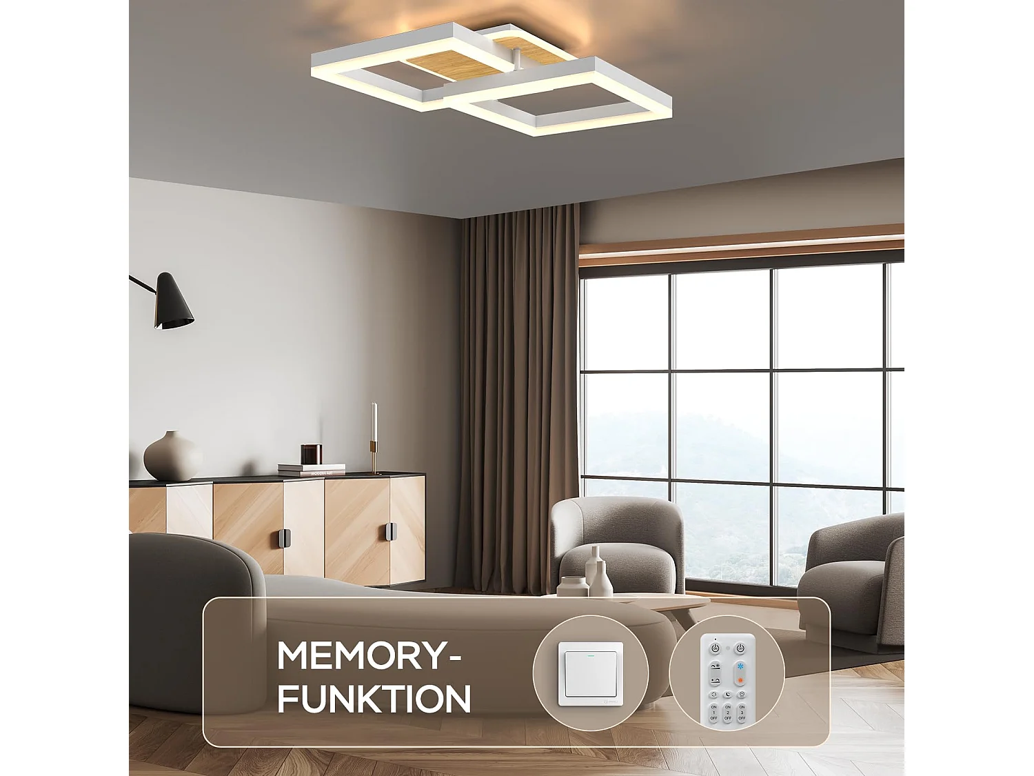 MODLICHT 40W LED Deckenleuchte Wohnzimmer Dimmbar, Deckenbeleuchtung Warm- bis Kaltweiß 3000K-6500K, 3600LM Schlafzimmer, Esszimmer, Walnussfarbe