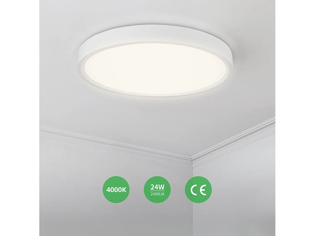 Anten 24W LED Deckenleuchte, 4000K LED Deckenleuchte, Ultradünne Runde Deckenlampe für Küche Schlafzimmer Wohnzimmer Esszimmer, Weiß