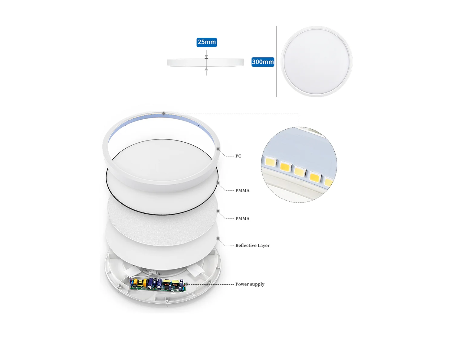 Plafonnier LED Anten 24W,Plafonnier LED 4000K,Lampe Plafond UltraMince Rond Pour Cuisine Chambre Salon Salle Manger,Blanc