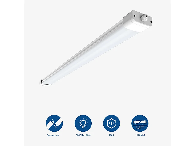 Anten LED-Röhrenstreifen 120 cm, LED-Deckenleuchte fürs Badezimmer, IP65 wasserdichte LED-Leuchtstoffröhrenlampe, ultradünn, 3960 lm, 36 W, 6000 K, Neutralweiß